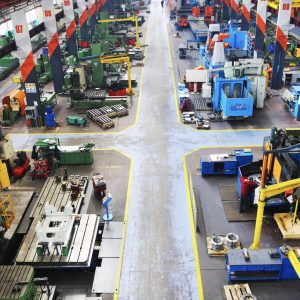 industry factory iron works steel and machine parts modern indoor hall for assambly
